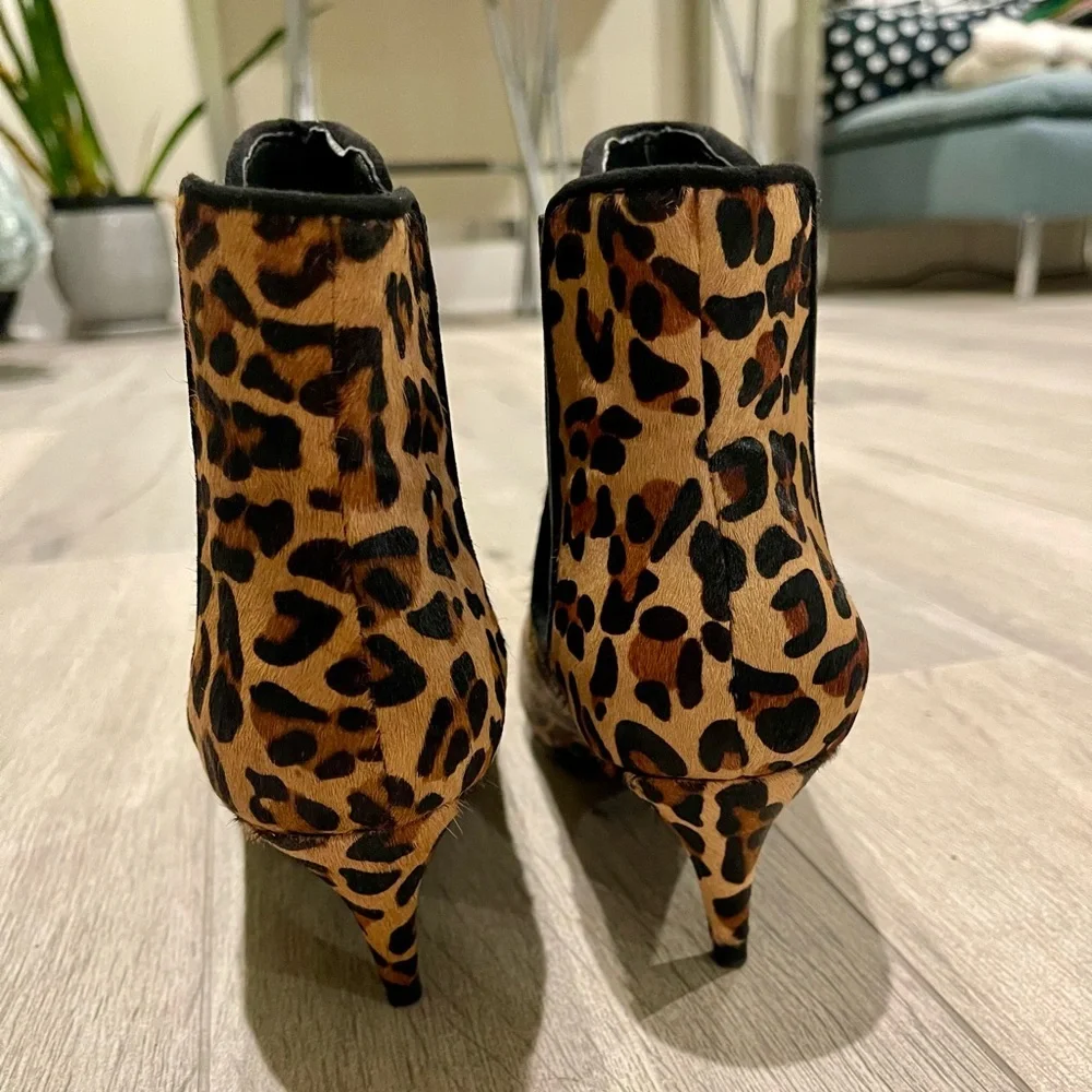 Zara Leopard Print Pointed Toe Chelsea Ankle Booties EU 36 / US 6 Leather